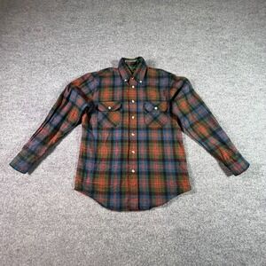 Mountain Tek Button-Down Shirt Men's M Red Wool Flannel Plaid Cowboy Workwear